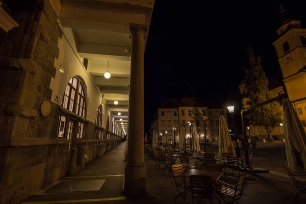 Ljubljana Slovenia June 2021 Empty Cafe Terrace Patios Nigh Front —  Fotos de Stock