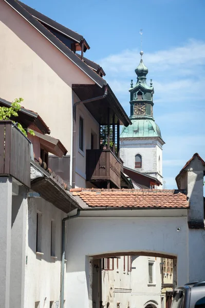 Church Saint Jacob Cerkev Svetega Jacoba Seen Medieval Narow Street — Stock Photo, Image