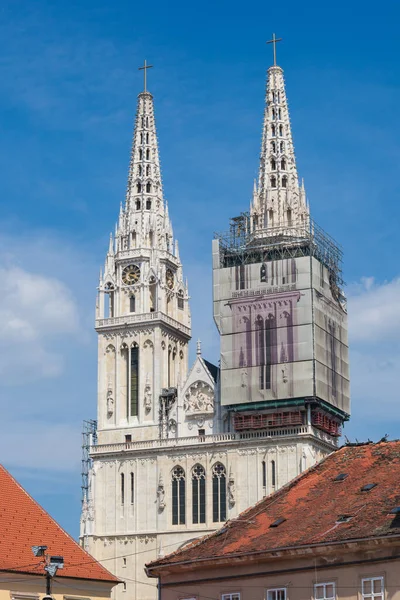 Zagrebacka Katedrala Também Conhecida Como Catedral Zagreb Vista Tarde Distrito — Fotografia de Stock