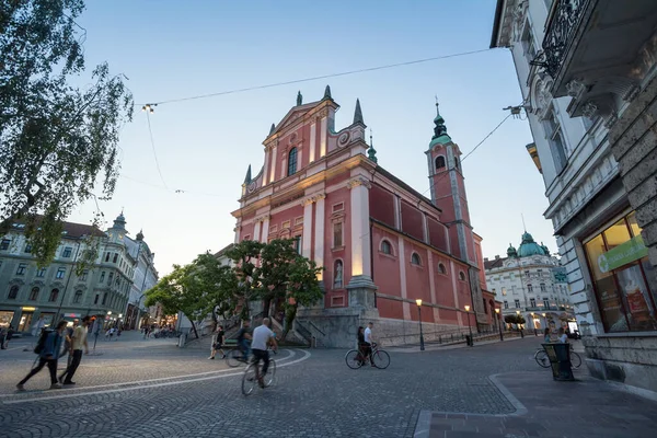 Ljubljana Słowenia Czerwca 2021 Selektywna Plama Kościele Franciszkańskim Pod Wezwaniem — Zdjęcie stockowe