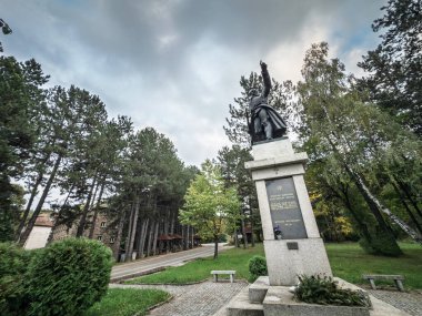 RAJAC, SERBIA - 12 Ekim 2025: Sırbistan 'ın başkenti Rajac' ta bir heykel sergileniyor. Rajac, Sırbistan 'ın orta kesiminde yer alan bir belediyedir..