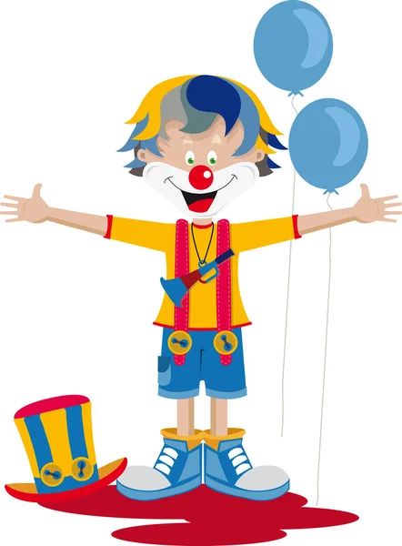 Clown with hat, horn and balloons — Stock Vector