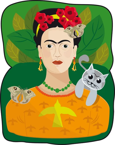 Female Mexican artist with a cat — Stock Vector