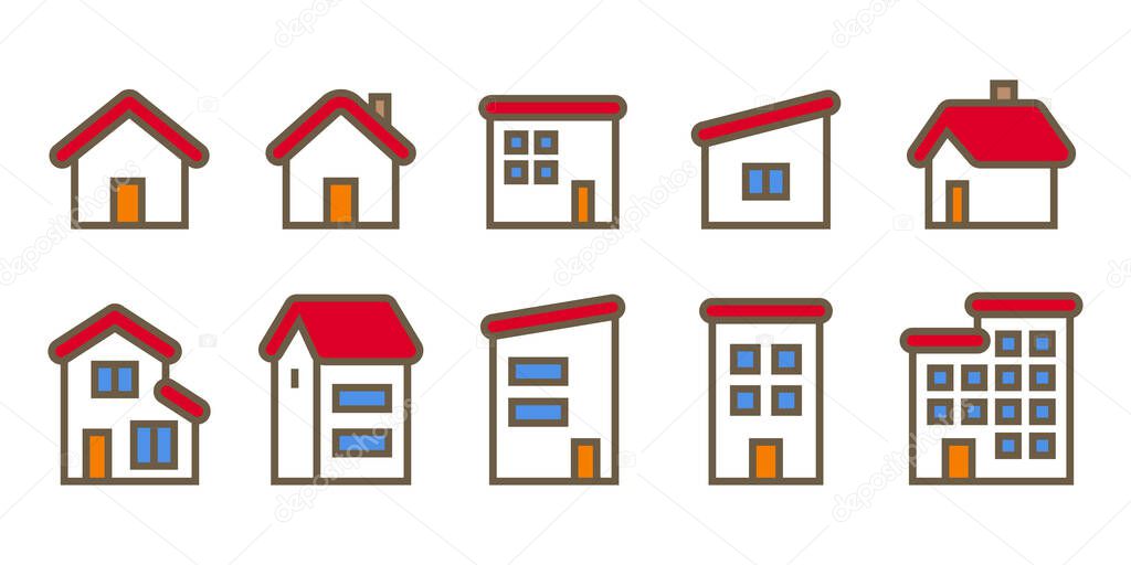 House home icon set red roof house illustration material vector design image