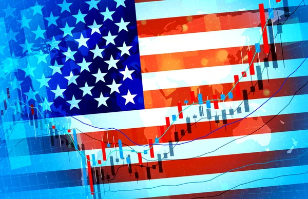米国経済世界市場背景デザイン図素材グラフイラスト画像 — ストック写真