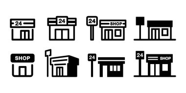 Convenience store shop vector icon illustration material set clipart