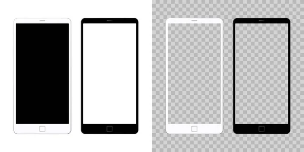 Biały Czarny Smartfon Smartphone Ekran Ramki Wektor Ilustracja Przezroczysty Materiał — Wektor stockowy