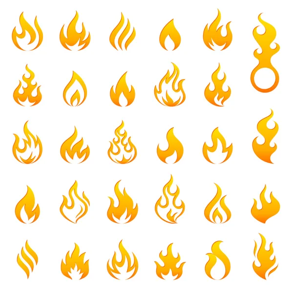 Colored Fire and Flames vector icon set — Stock Vector