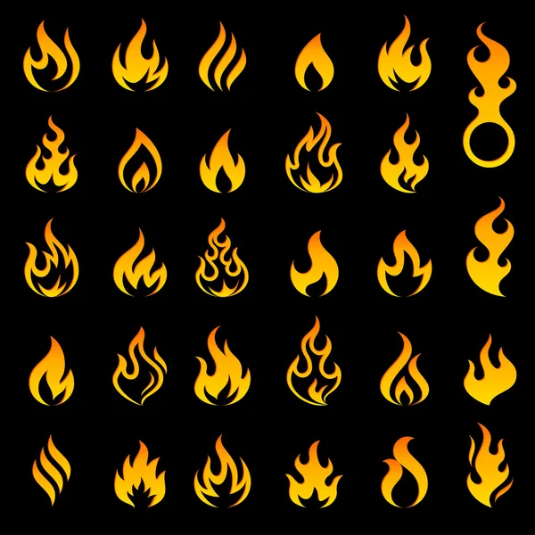 Farbiges Feuer und Flammen Vektor Icon Set 2 — Stockvektor