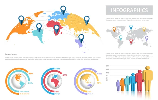 Mapa do mundo com conexões de cidade infográfico — Vetor de Stock