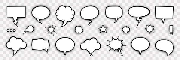 Retro Empty Comic Speech Bubbles Set Black Halftone Shadows Vintage — Stock Vector