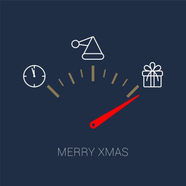 A speedometer or clock hand indicating the arrival of Christmas gifts. Vector illustration clipart