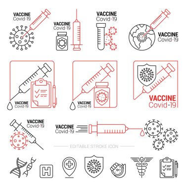 Coronavirus aşısı işareti ve etiket, afiş, poster, web sitesi sembolü