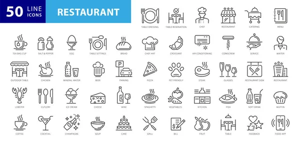 Set Iconos Línea Vectorial Del Negocio Restaurantes — Vector de stock