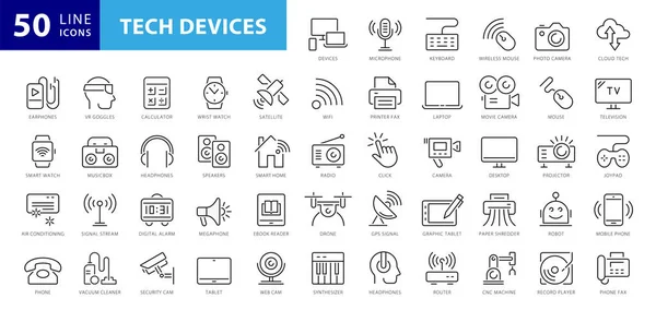 Set Iconos Web Dispositivos Tecnología Línea Monitor Ordenador Smartphone Tablet — Vector de stock