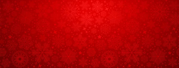 Vánoční Ilustrace Různými Malými Sněhové Vločky Gradient Pozadí Červených Barvách — Stockový vektor