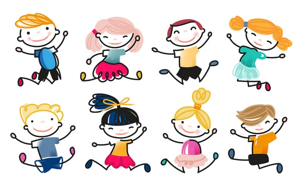 幸せな子供たちフルベクトルイラストセット — ストックベクタ