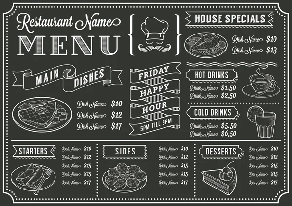 Schoolbord restaurant menusjabloon — Stockvector