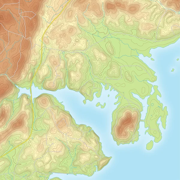 Mapa topográfico costero coloreado — Vector de stock