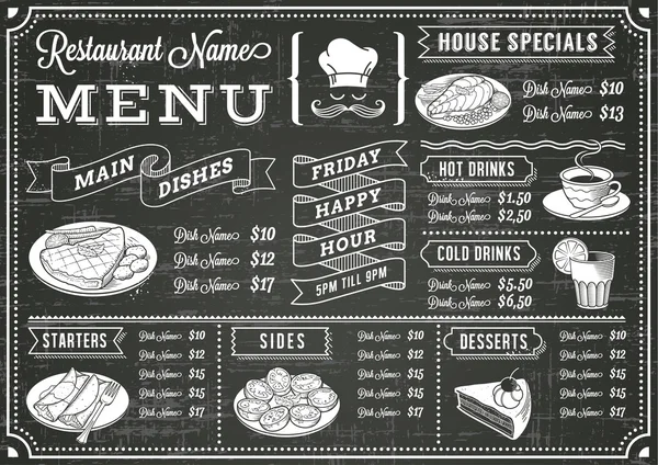 Modèle de menu restaurant tableau noir — Image vectorielle