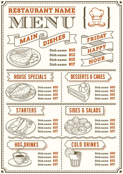 Modèle de menu restaurant — Image vectorielle