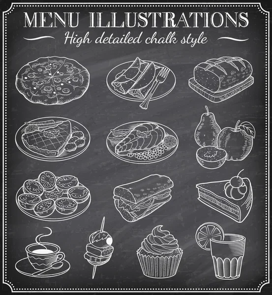 Illustrations d'aliments vectoriels en tableau noir — Image vectorielle