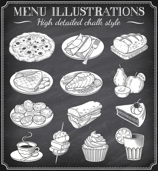 Illustrations d'aliments vectoriels en tableau noir — Image vectorielle