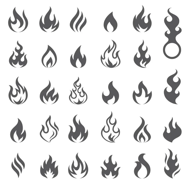 Juego de iconos de fuego y llama vectorial — Vector de stock