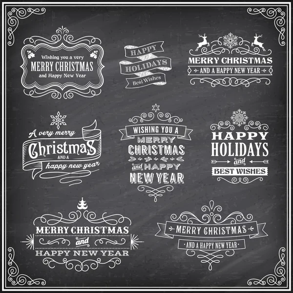 Vector Christmas Chalboard Labels — Stock Vector