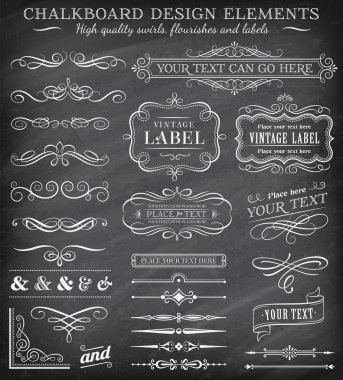 Vector Vintage Chalkboard Labels and Ornaments clipart