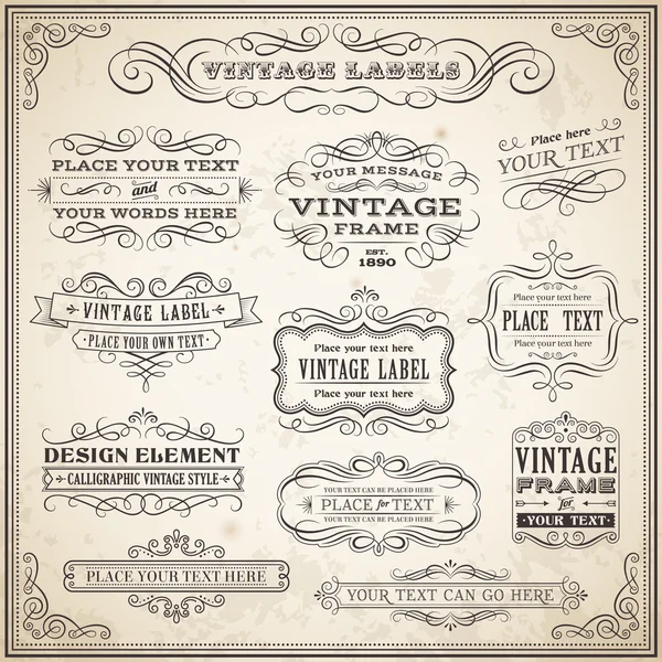Vintage kalligrafiska etiketter Set — Stock vektor