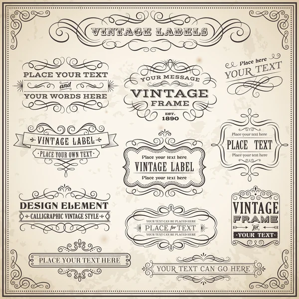 Set di etichette calligrafiche vintage — Vettoriale Stock