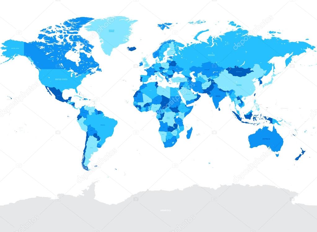 Hi Detail Blue Vector Political World Map illustration