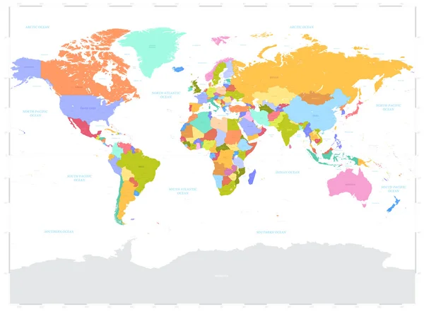 Witam szczegółowo kolorowe ilustracja wektor polityczna mapa świata — Wektor stockowy