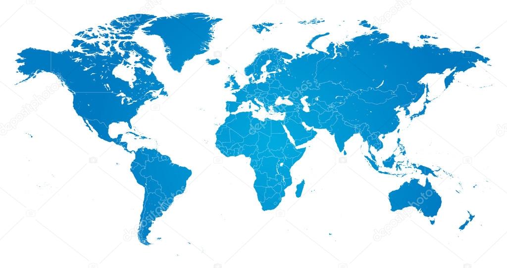 Hi Detail Blue Vector Political World Map illustration