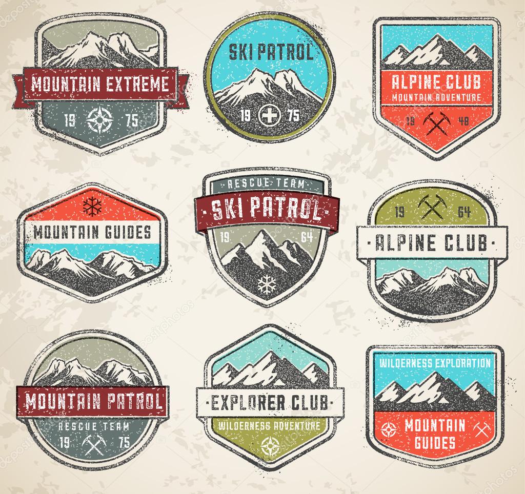 Mountain Grunge color Vector insignias