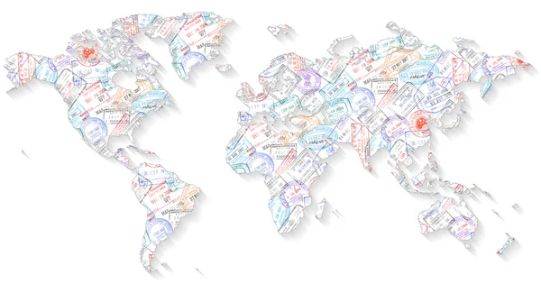 Pasaporte Sellos Mapa del Mundo — Foto de Stock