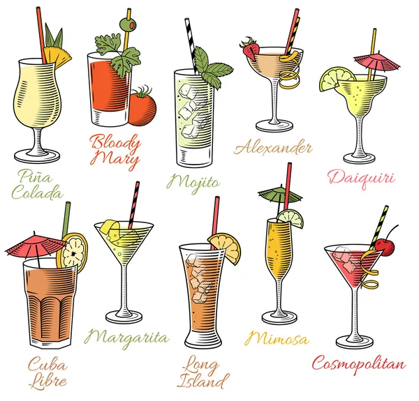 Famous Cocktails Illustrations — Stock Vector