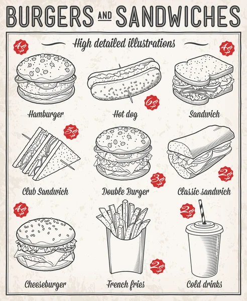 Fast food illustraties — Stockvector
