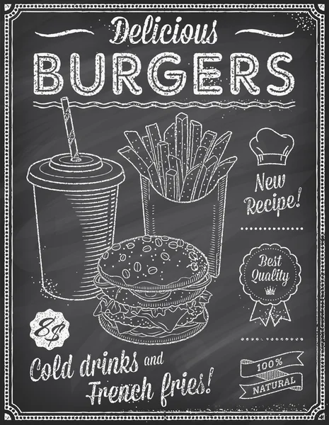 Grunge yazı tahtası Fast Food menü şablonu 4