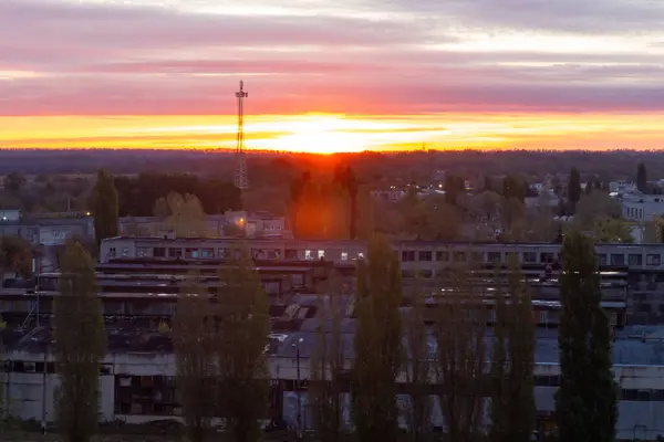 Zonsopkomst Zonsondergang Boven Stad Kharkiv Oekraïne — Stockfoto