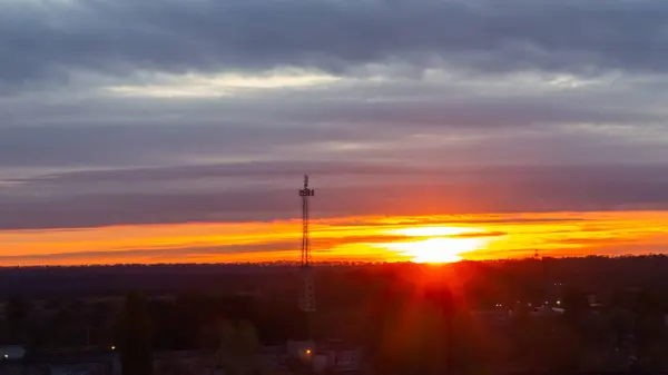 Zonsopkomst Zonsondergang Boven Stad Kharkiv Oekraïne — Stockfoto