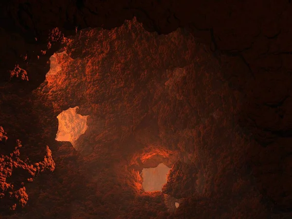 Illustrazione Fantastica Grotta Con Finestre Luce Che Entra Dalle Finestre — Foto Stock