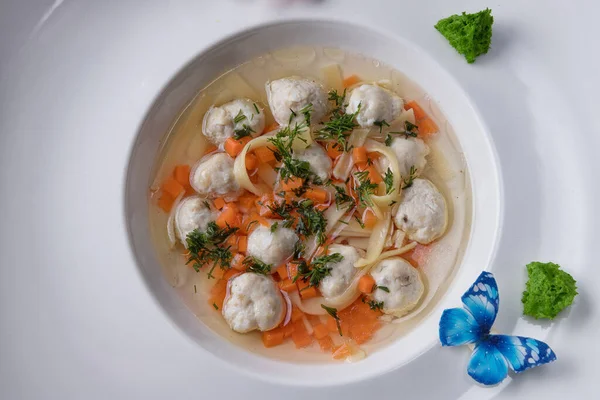 Sopa Con Albóndigas Fideos Para Niños —  Fotos de Stock