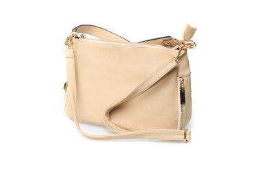 Bayan deri çanta beyaz bir arka plan üzerinde