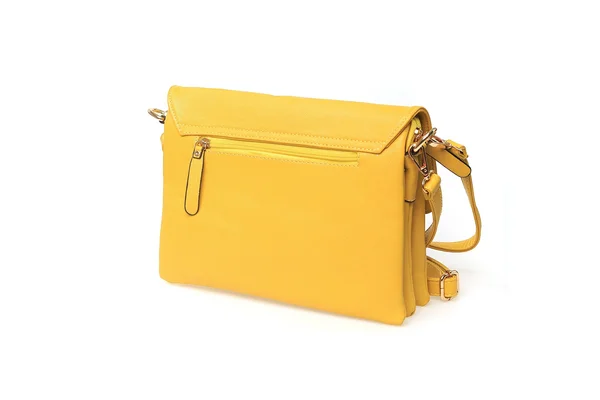 Bolso de cuero amarillo para mujer sobre fondo blanco — Foto de Stock