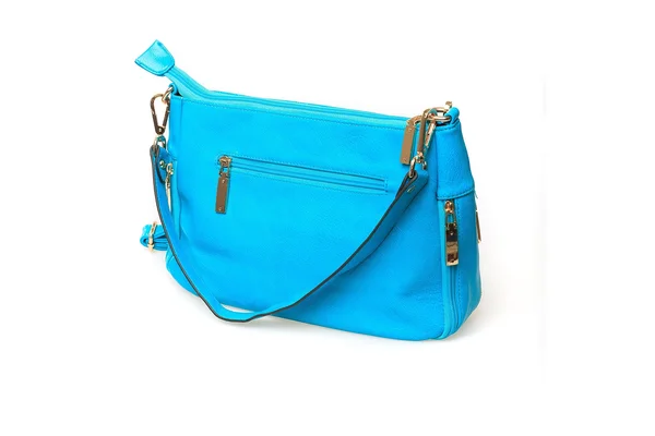 Bolso de cuero azul brillante para mujer sobre fondo blanco — Foto de Stock