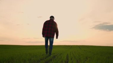 Bir işadamı çiftçilerin tarladaki çalışmalarını yavaş çekimde izlemektedir. Traktör sürücülerinin çalışmalarını kontrol et