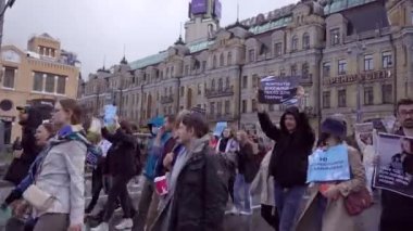 Kyiv, Ukrayna - 5 Eylül 2021 Hayvan istismarı ve sirklere karşı yürüyüş