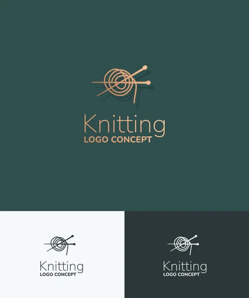Knitting Logo Concept Vector Linear Iconic Sign Bobbin Needles — Stock Vector